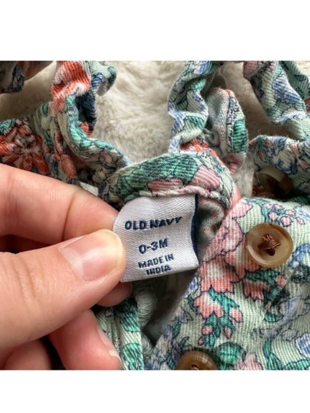 Old Navy | Green and Pink Floral Ruffle Overalls | Size 0-3 Months - Picture 9 of 11